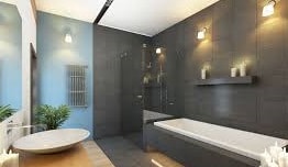 Baño de estilo moderno con bañera.