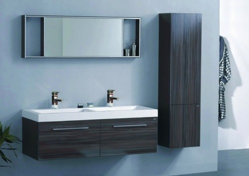 idea de muebles de baño en un estilo moderno con colere de las paredes azules