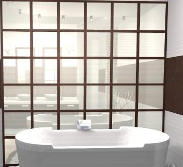 Foto de bañera con espejo divisorio en baño reformado